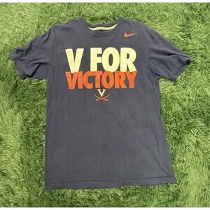 Nike University of Virginia UVA V For Victory T-Shirt Medium Navy College